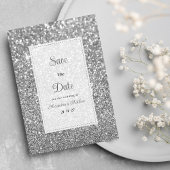 Luxury silver sparkly glitter glam Save The Date  Kaart