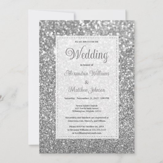 Luxury silver sparkly glitter glam Wedding  Kaart (Voorkant)