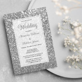 Luxury silver sparkly glitter glam Wedding  Kaart