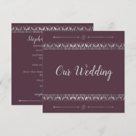 Luxury Silver Wedding Uitnodiging (Voorkant / Achterkant)