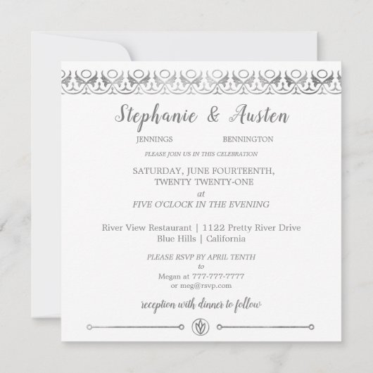 Luxury Silver Wedding Uitnodiging (Achterkant)