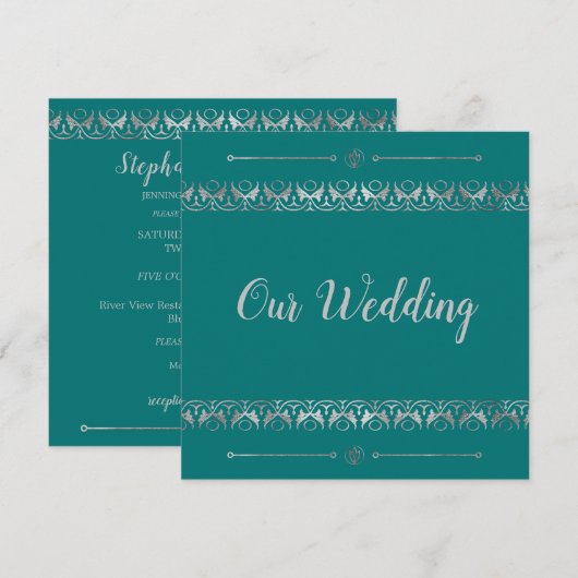 Luxury Silver Wedding Uitnodiging (Voorkant / Achterkant)