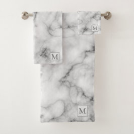 Luxury Silver White Marble Monogrammed Bad Handdoek