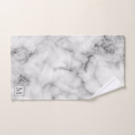 Luxury Silver White Marble Monogrammed Bad Handdoek (Handdoek)
