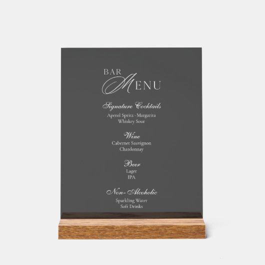 Luxury Smoked Acrylic Bar Menu Sign Acryl Bord (Voorkant)