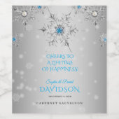 Luxury Snowflakes Crystals Silver Pearls Weddensch Wijn Etiket (Enkel label)