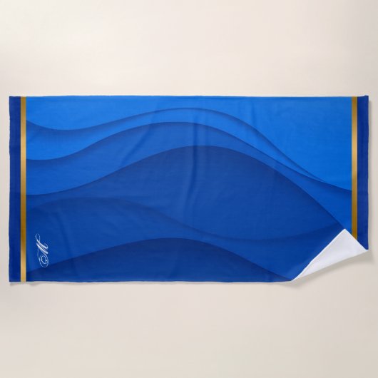 Luxury Soft Blue Gold Wave Customize Strandlaken (Voorkant)