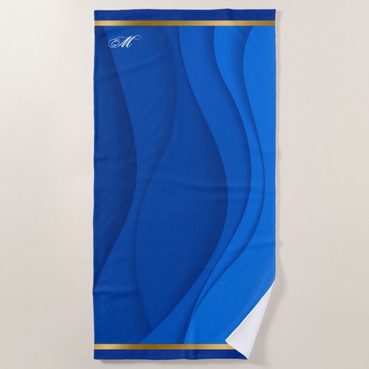 Luxury Soft Blue Gold Wave Customize Strandlaken (Voorkant)