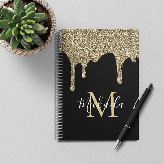 Luxury Sparkle Gold Glitter Drift Monogram Notitieboek