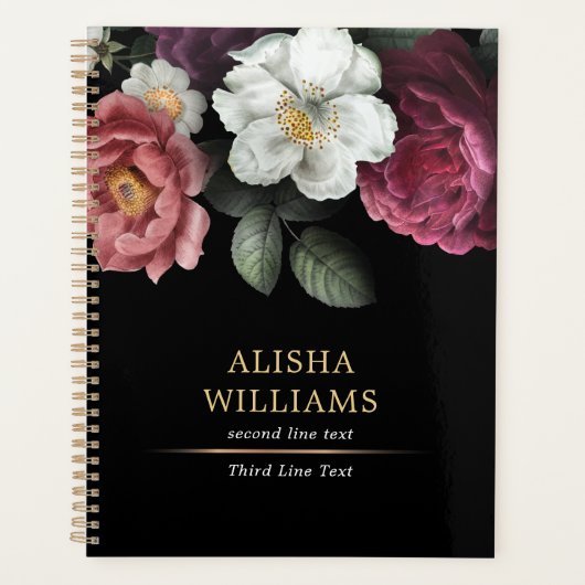 Luxury, speciaal ontworpen Floral Black Planner (Voorkant)