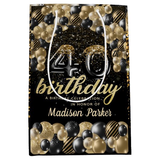 Luxury Specialized 40th Birthday Black Gold Medium Cadeauzakje (Voorkant)