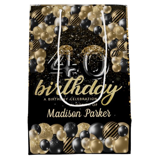 Luxury Specialized 40th Birthday Black Gold Medium Cadeauzakje (Achterkant)