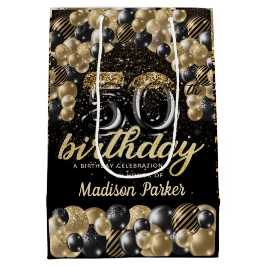 Luxury Specialized 50th Birthday Black Gold Medium Cadeauzakje (Achterkant)