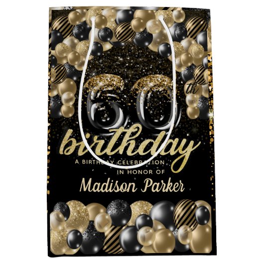 Luxury Specialized 60th Birthday Black Gold Medium Cadeauzakje (Voorkant)