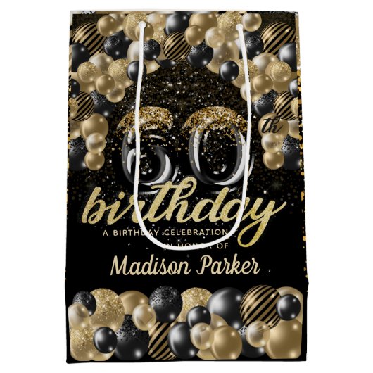 Luxury Specialized 60th Birthday Black Gold Medium Cadeauzakje (Achterkant)