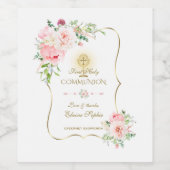 Luxury Spring Blush Floral Gold Heilige Communie Wijn Etiket (Enkel label)