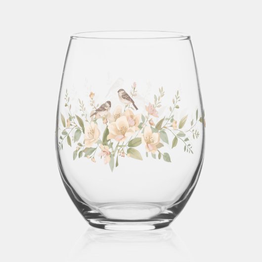 Luxury Spring Wildflower bird Rose Garden Seamless Wijnglas Zonder Voet (Achterkant)