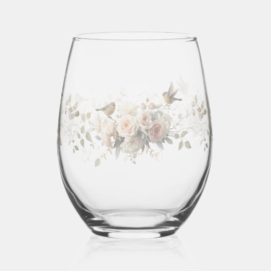 Luxury Spring Wildflower bird Rose Garden Seamless Wijnglas Zonder Voet (Links)