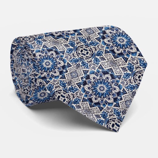 Luxury Statement Moroccan Tiled Faux Silk Neck Tie Stropdas (Opgerold)