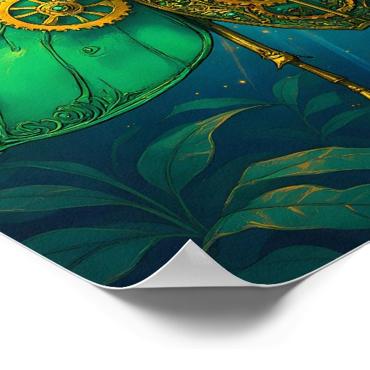 Luxury Steampunk Art: Gilded Emerald Insect Poster (Hoek)