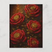Luxury Steampunk Roses Romantic Gold Gears Briefkaart (Voorkant)