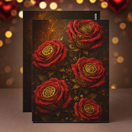 Luxury Steampunk Roses Romantic Gold Gears Briefkaart