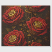 Luxury Steampunk Roses Romantic Gold Gears Cadeaupapier (Vlak)