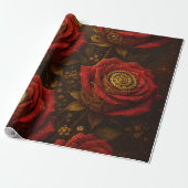 Luxury Steampunk Roses Romantic Gold Gears Cadeaupapier (Uitgerold)