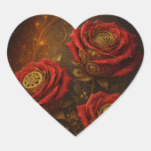 Luxury Steampunk Roses Romantic Gold Gears Hart Sticker (Voorkant)