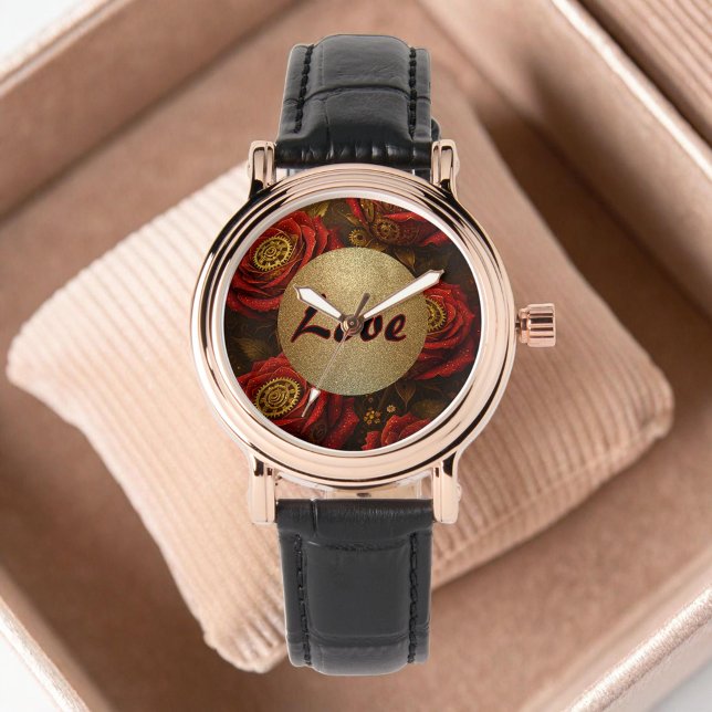 Luxury Steampunk Roses Romantic Gold Gears Horloge (Creator heeft geüpload)