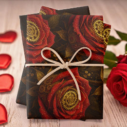 Luxury Steampunk Roses Romantic Gold Gears Inpakpapier Vel