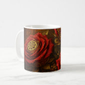 Luxury Steampunk Roses Romantic Gold Gears Koffiemok (Voorkant links)