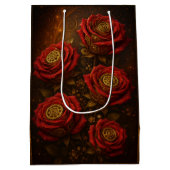 Luxury Steampunk Roses Romantic Gold Gears Medium Cadeauzakje (Achterkant)