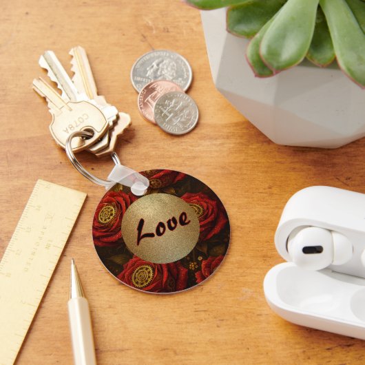 Luxury Steampunk Roses Romantic Gold Gears Sleutelhanger (Bureau)