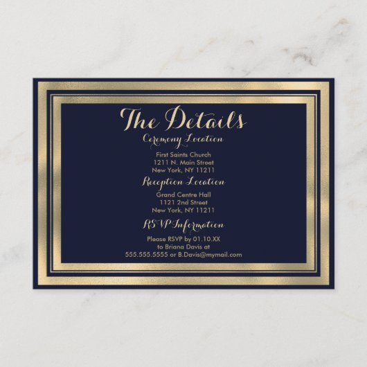 Luxury stylish modern navy blue gold Details Card Informatiekaartje (Voorkant)