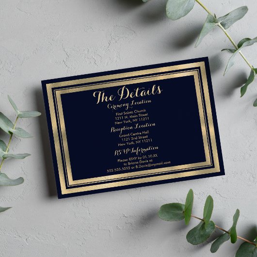 Luxury stylish modern navy blue gold Details Card Informatiekaartje