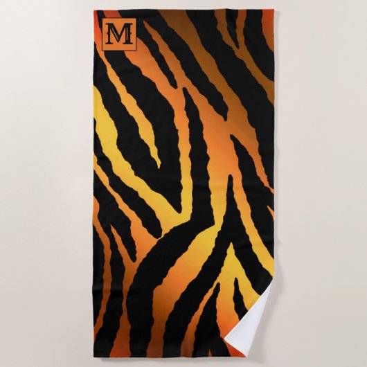 Luxury Summer Time Monogramed Tiger Gold Strandlaken (Voorkant)
