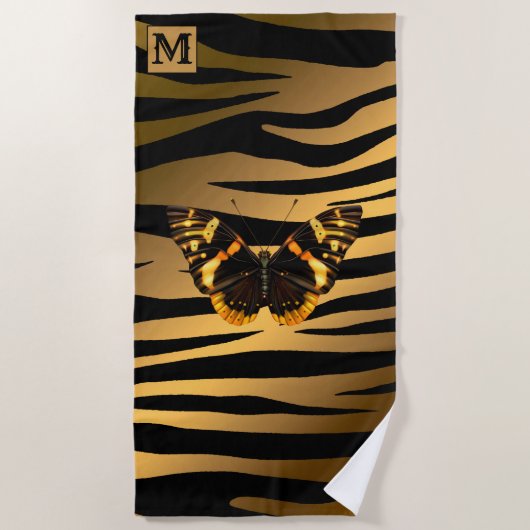 Luxury Summer Time Monogramed Tiger Gold Strandlaken (Voorkant)