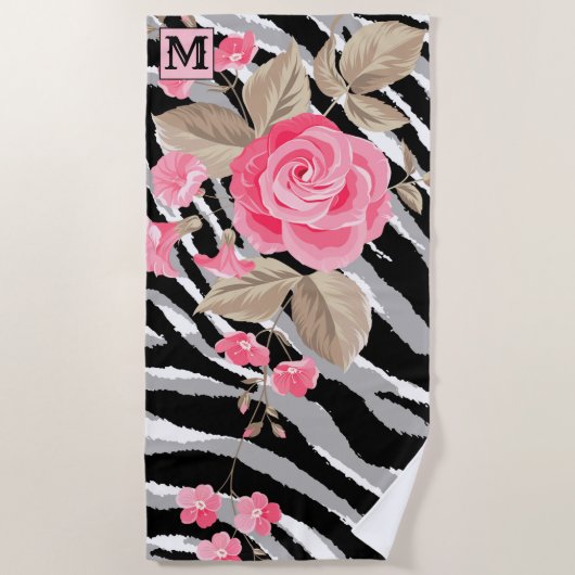 Luxury Summer Time Monogrammed Tiger Roos Strandlaken (Voorkant)