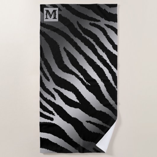 Luxury Summer Time Monogrammed Tiger Silver Strandlaken (Voorkant)