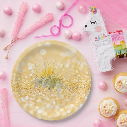 Luxury Sunflower Gold Glitter Wedding Papieren Bordje (Feest)