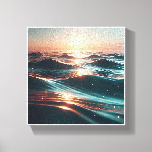 Luxury Sunset Ocean Waves - Abstract Sea Ripples w Canvas Afdruk (Voorkant)