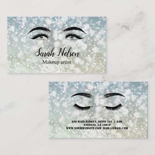 Luxury Sweet Silver Sparkly Makeup Visitekaartje (Voorkant / Achterkant)