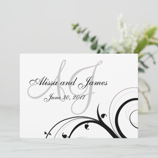 Luxury Swirl Double Monogram Weddenschap Kaart (Staand voorkant)