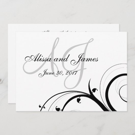 Luxury Swirl Double Monogram Weddenschap Kaart (Voorkant / Achterkant)