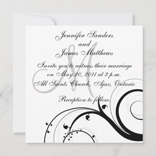 Luxury Swirl Monogram Wedding Invitations Kaart (Achterkant)