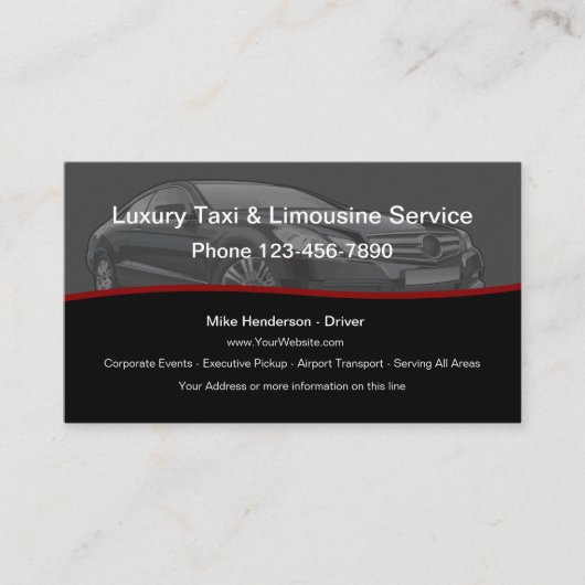 Luxury Taxi Limousine Visitekaartje (Voorkant)