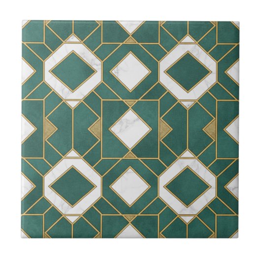 Luxury Teal and Gold Art Deco Geometric Seamless Tegeltje (Voorkant)