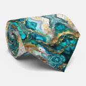 Luxury Teal and Gold Marble Fluid Art Pattern Stropdas (Opgerold)