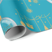 Luxury Teal Blue & Gold Bauble Christmas Cadeaupapier (Rol Hoek)
